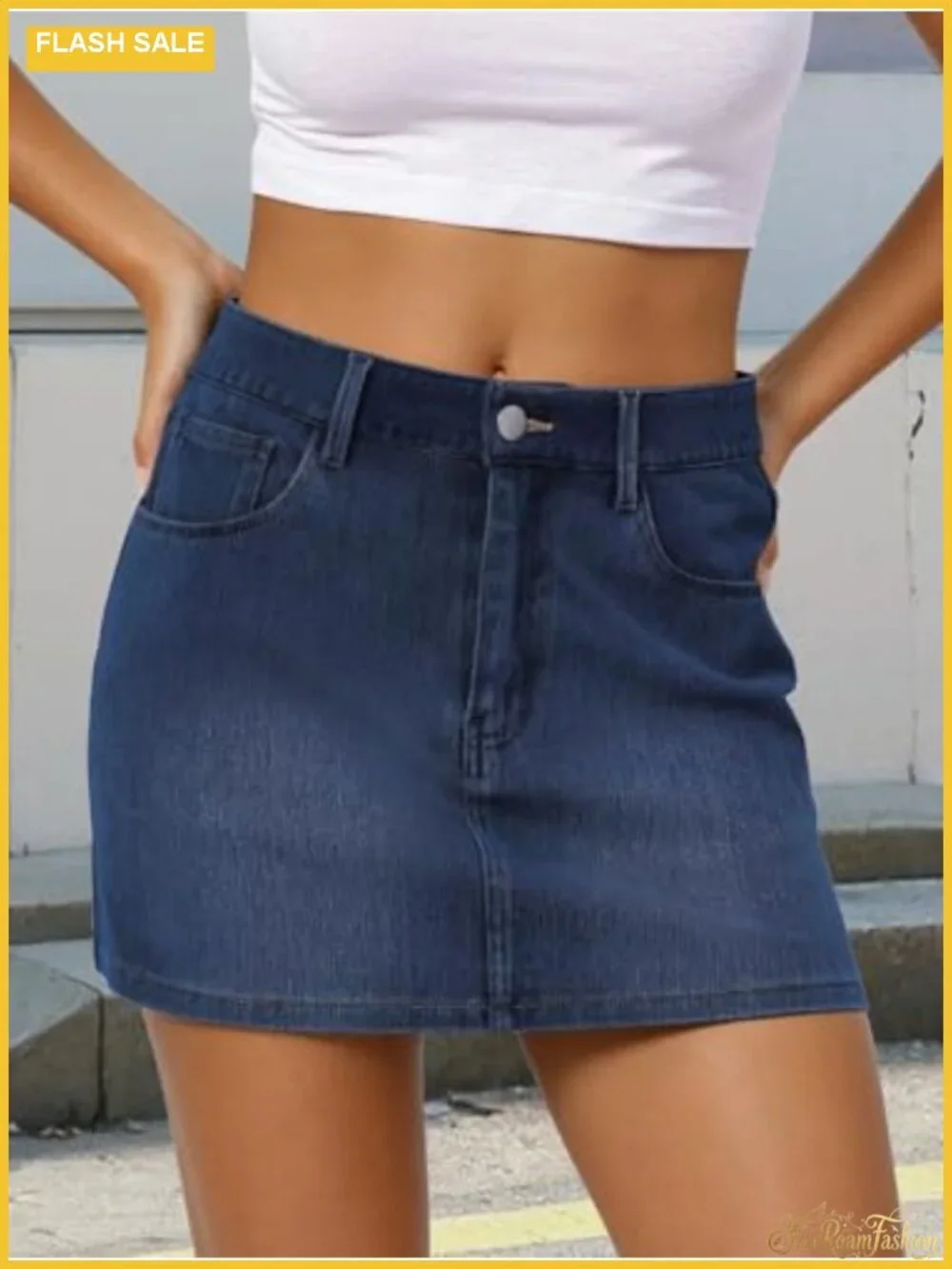Denim Mini Skirt for Women Stretch Casual Zip Fly with Pockets